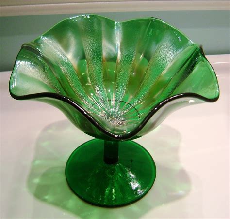 Fenton Green Carnival Stippled Rays Compote Fenton Glassware Fenton Glass Green Glass