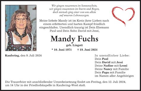 Traueranzeigen Von Mandy Fuchs Augsburger Allgemeine Zeitung