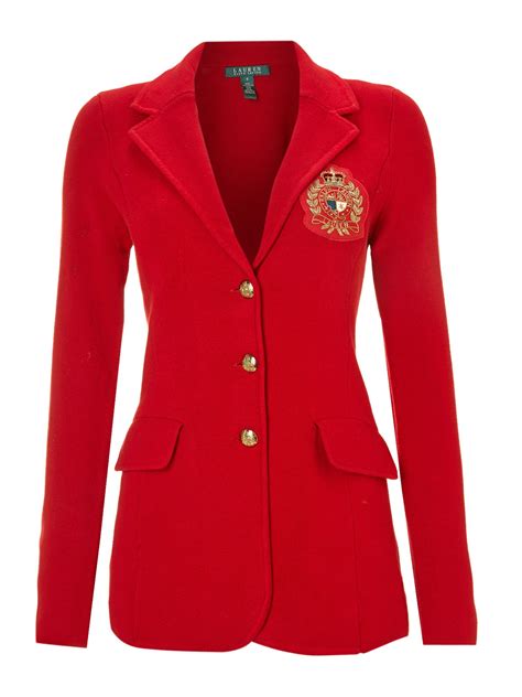 Lauren By Ralph Lauren Blazer with Crest Detail in Red | Lyst