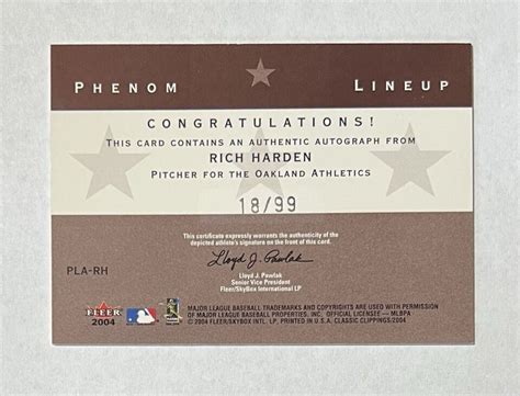 Rich Harden Auto Fleer Classic Clippings Phenom Lineup Halladay