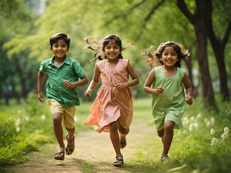 Premium Photo | Group of happy playful Indian children running outdoors ...