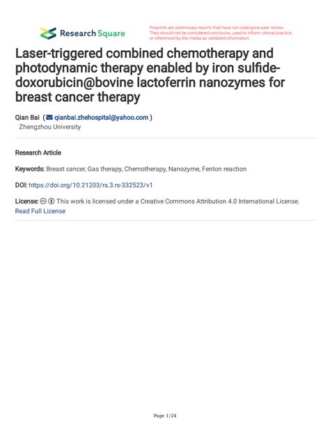 Pdf Laser Triggered Combined Chemotherapy And Photodynamic Therapy