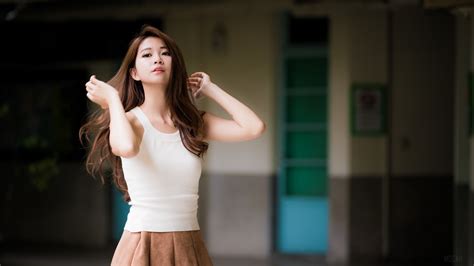 Asian Brunette Depth Of Field Girl Long Hair Model Woman 4k HD Wallpaper Rare Gallery