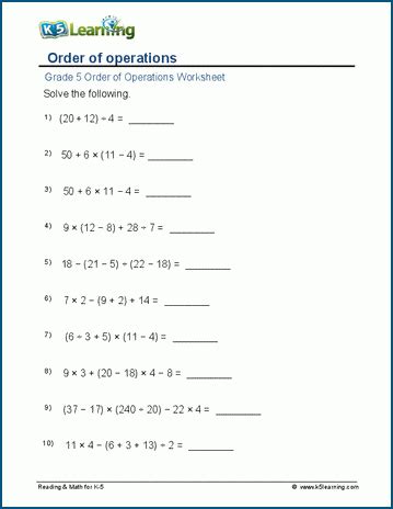 Orders Of Operation Worksheet