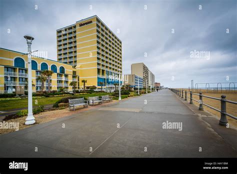 The boardwalk and highrise hotels in Virginia Beach, Virginia Stock ...