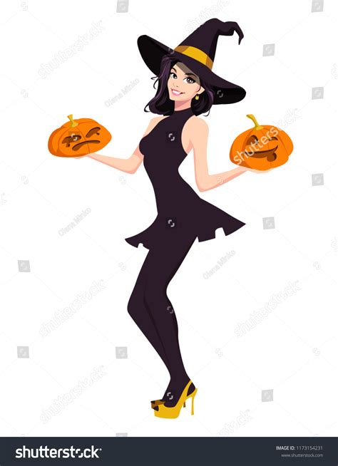 Sexy Halloween Witch Pumpkins Vector De Stock Libre De Regalías