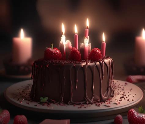 Premium AI Image | A chocolate cake with candles on it with a dark ...