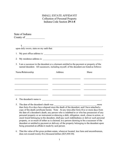 Free Indiana Small Estate Affidavit Form Form Pdf Word The Best Porn