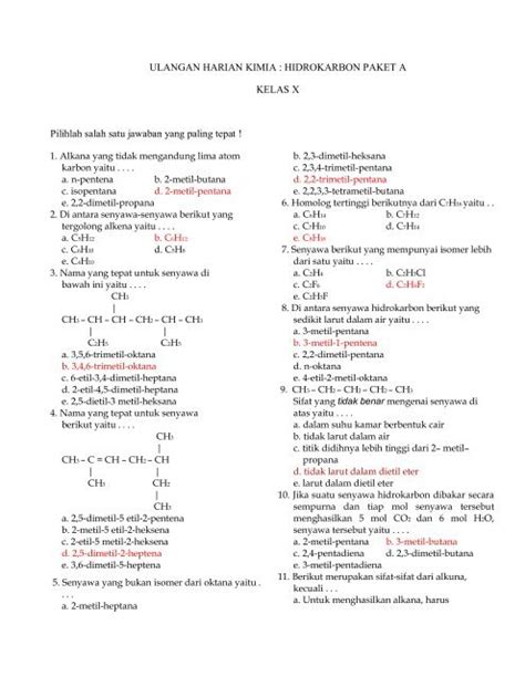 Soal Dan Jawaban Materi Hidrokarbon