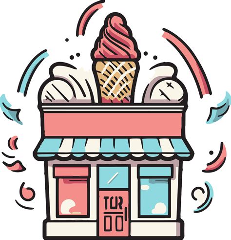 Hand Drawn vintage ice cream shop logo in flat line art style 24786870 PNG