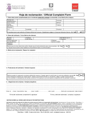 Completable En L Nea Get Hoja De Reclamacin Official Complaint Form