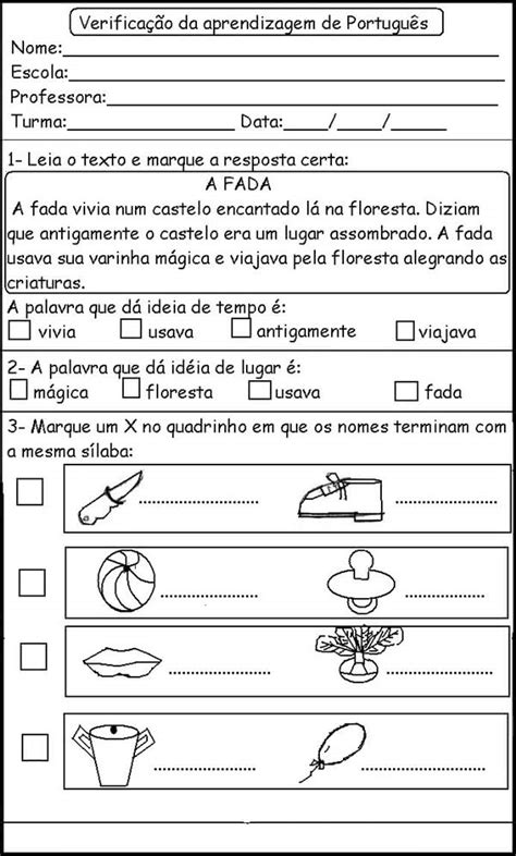 IDEIAS DE AVALIAÇÕES DE PORTUGUÊS PARA O 3° ANO (IMPRIMIR)