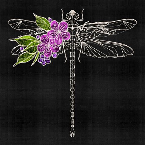 Embroidery Designs Dragonfly Embroidery Design Flowers Etsy