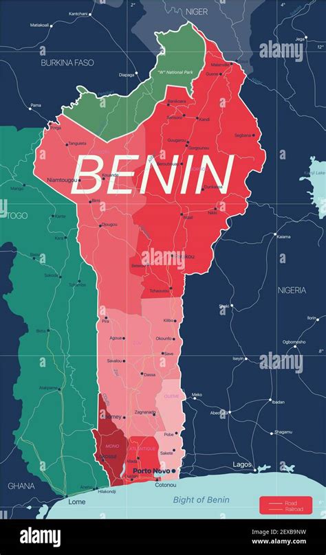 Benin Pa S Mapa Detallado Editable Con Regiones Ciudades Y Pueblos