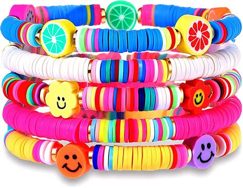 Nvenf Smiley Face Heishi Bracelets Rainbow Polymer Clay