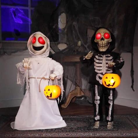 Animatronic Light-Up Talking Ghost & Skeleton Trick-or-Treaters ...