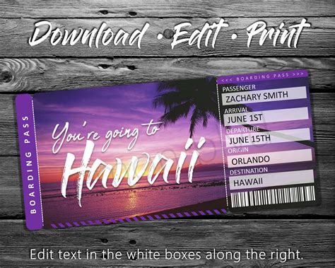 Surprise Hawaii Trip Ticket Vacation Tickets Instant - Etsy UK