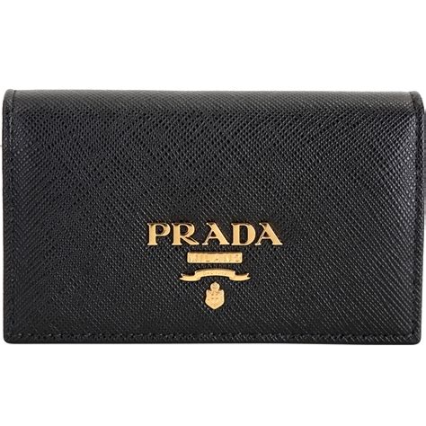 Prada Saffiano 金字logo防刮牛皮釦式名片夾黑色 名片夾小型皮件 Yahoo奇摩購物中心