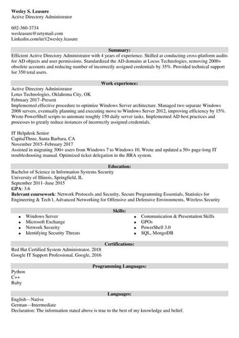 Active Directory Resume Sample And Writing Guide