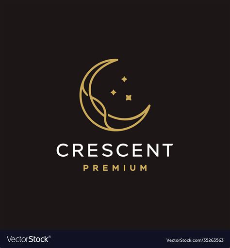 Elegant Golden Crescent Moon And Star Logo Design Vector Image