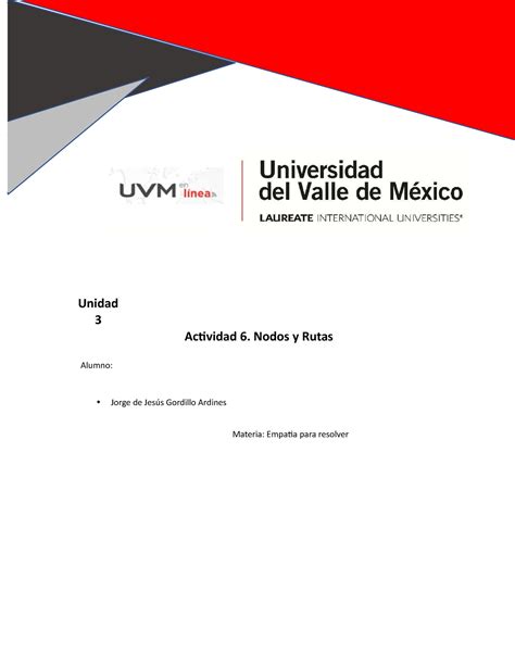 Act 6 Nodos Y Rutas Act 6 Empatia Para Resolver Unidad 3 Actividad