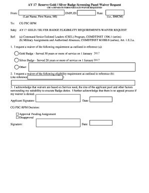 Fillable Online Uscg Ay Reserve Gold Silver Badge Screening Panel