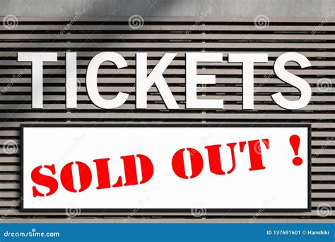 Tickets Sold Out Information At Ticket Kiosk Sign Stock Image Image