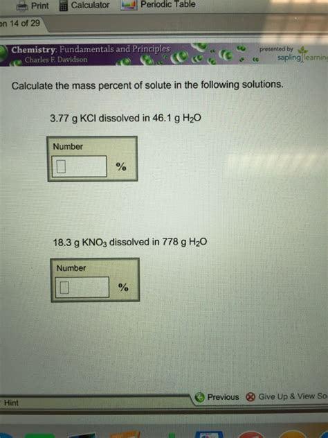 Solved Calculate The Mass Percent Of Solute In The Following