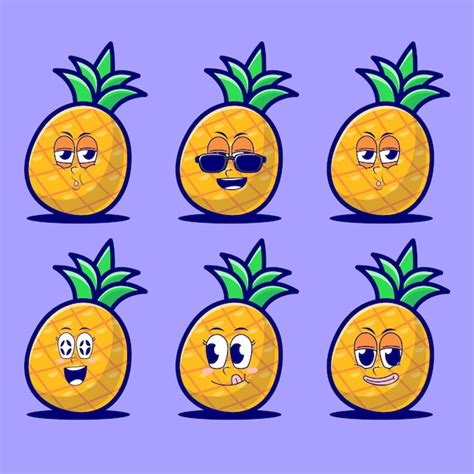 Premium Vector Vector Cartoon Emojis Of Pineapple