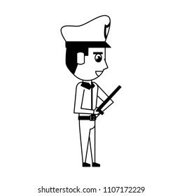 Cute Police Officer Cartoon Black White Stock Vector Royalty Free