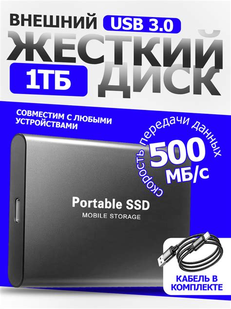 1 ТБ Внешний SSD-диск 1 тб ssd для ноутбука ссд (SSD.PORT.1TB), черный ...