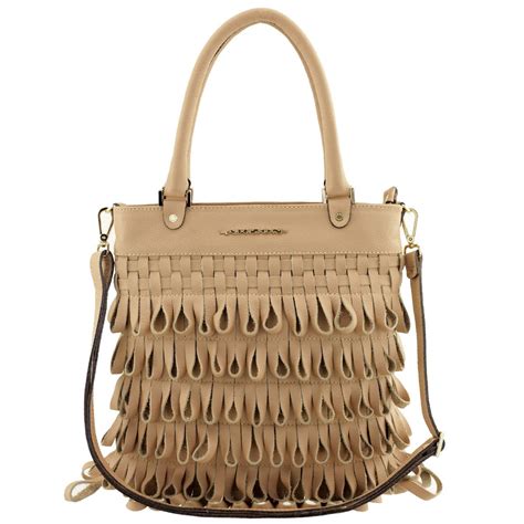Bolsa Feminina De Couro Leg Timo Franjas Nude