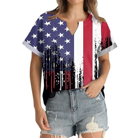 Tqwqt American Flag Shirts Women 4th Of July Patriotic Shirt Loose Patriotic T Shirts V Neck