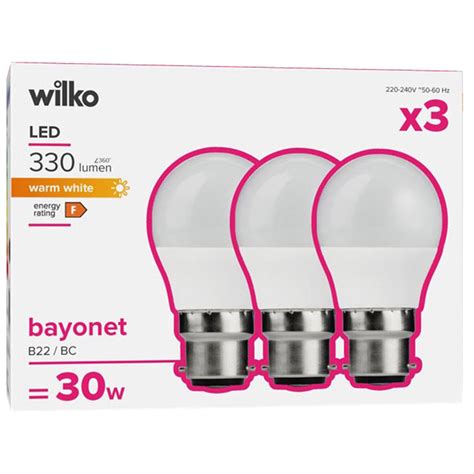 Wilko 3 Pack Bayonet B22 BC LED 330 Lumens Round Light Bulb Wilko