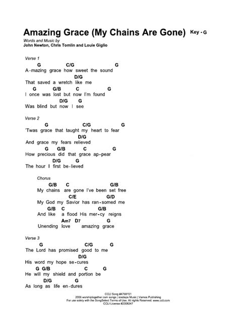 Amazing Grace Chord Sheet G | PDF