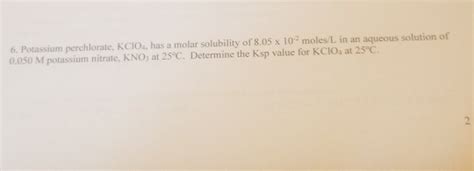 Solved 6 Potassium Perchlorate KCIO Has A Molar Chegg