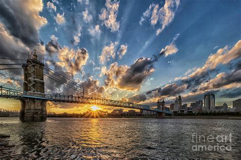 Sunset On The Roebling Suspension Bridge Photograph By Teresa Jack