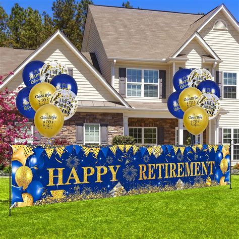 Large Happy Retirement Banner Backdrop And Balloons Decorations Navy