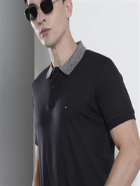 Buy Tommy Hilfiger Men Navy Blue And Grey Brand Logo Polo Collar Organic