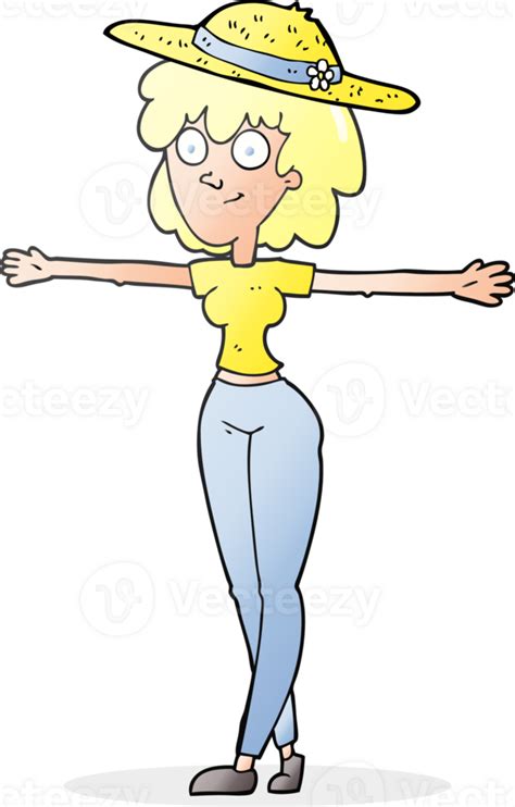 Freehand Drawn Cartoon Woman Spreading Arms 36492484 Png