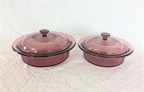 Vintage Corning VISION Cranberry Transparent Casserole Dishes With Lids