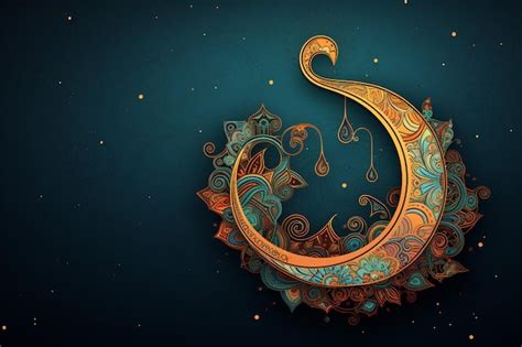 Premium Photo Hand Draw Decorative Eid Mubarak With Colorful Moon