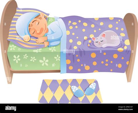 Boy is sleeping in his bed, cartoon and vector scene Stock Vector Image ...