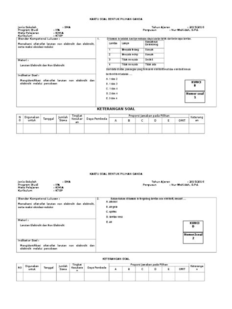 Pdf Kartu Soal Bentuk Pilihan Ganda Kimia Kelas X Dokumen Tips