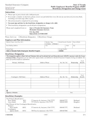 Fillable Online Pebp State Nv Beneficiary Designation And Change Form