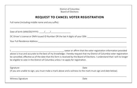 Washington D C Request To Cancel Voter Registration Fill Out Sign Online And Download Pdf