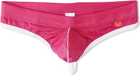 Faringoto Men S Mesh Thong Lingerie Low Waist Protruding Panties Rose