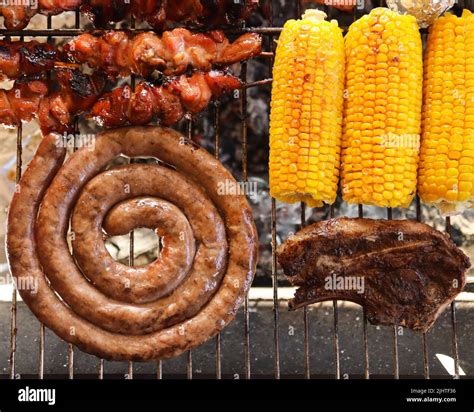 Traditional South African Braai Braai Or Barbecue Bbq Meat Cooked On