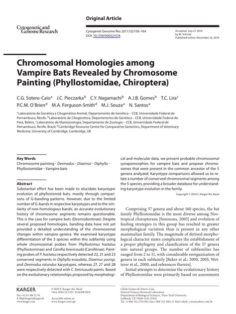 [PDF] Chromosomal Homologies among Vampire Bats Revealed by Chromosome Painting (Phyllostomidae ...