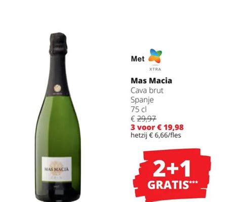 Mas Macia Cava Brut Spanje 75 Cl 2 1 GRATIS Promotie Bij Spar Colruyt